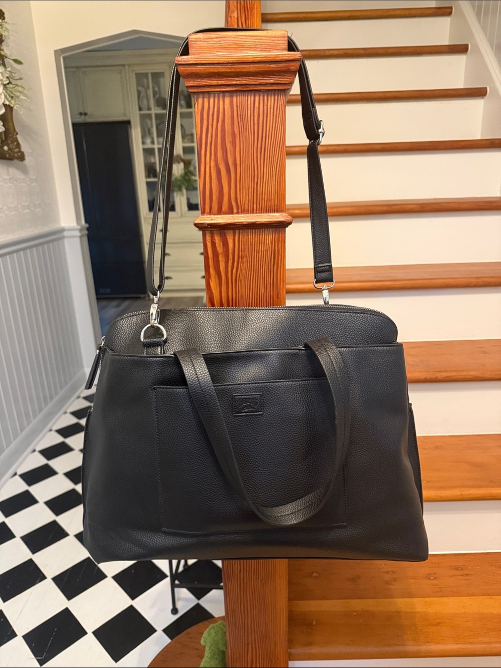 Roots Black Vegan Pebbled Leather Laptop Bag/satchel with Shoulder Strap-Unisex